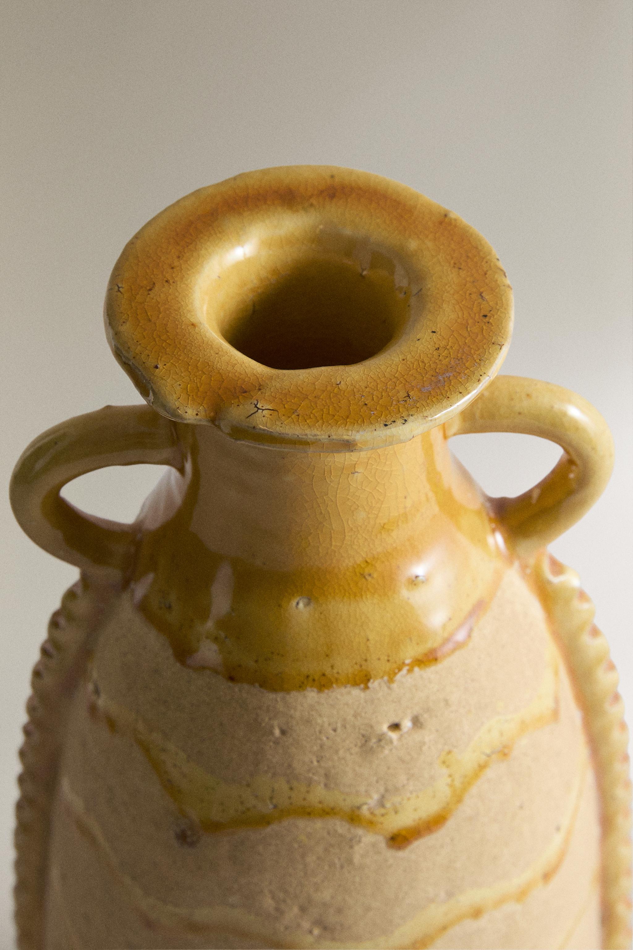 DECORATIVE TERRACOTTA VASE WITH HANDLES