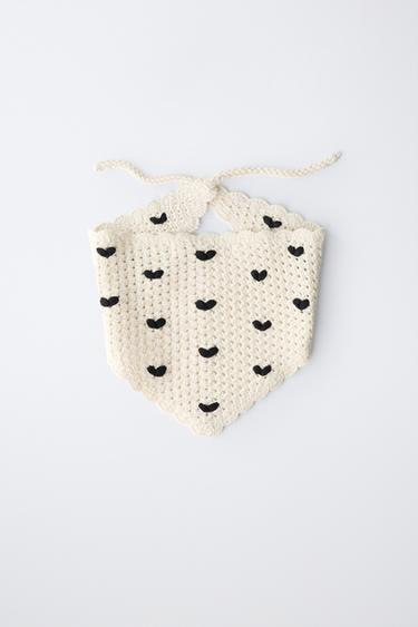 KNIT CROCHET BANDANA WITH HEARTS - Ecru by Zara - Image 0