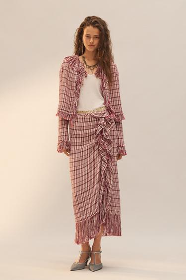 LIMITED EDITION FRINGED TEXTURED JACKET - Dark pink by Zara