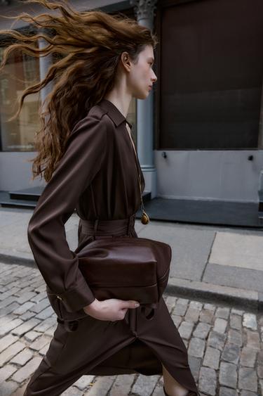 BELTED WRAP MIDI DRESS - Brown by Zara - Image 1