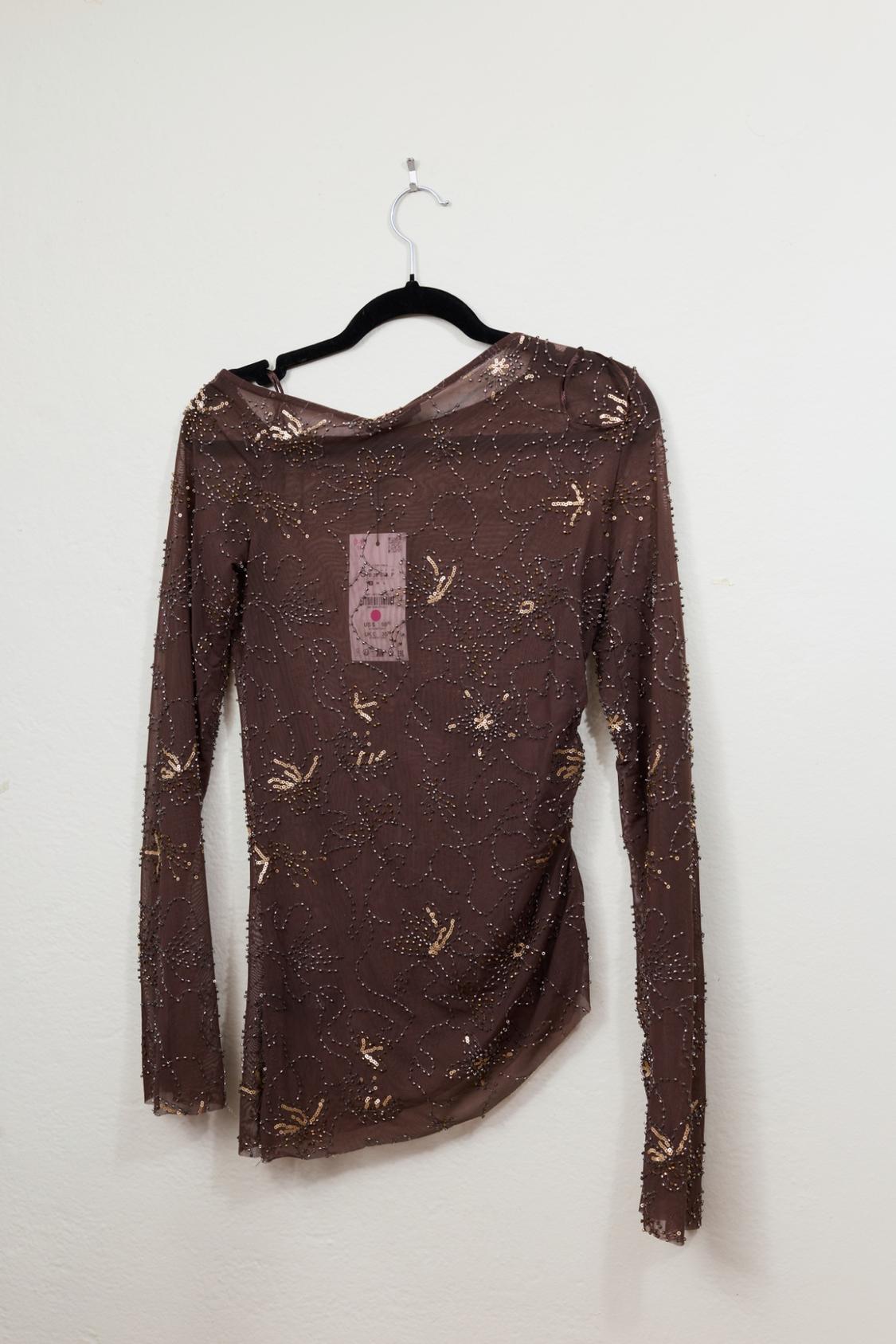 DRAPED EMBROIDERED BEADED TULLE TOP - Image 2