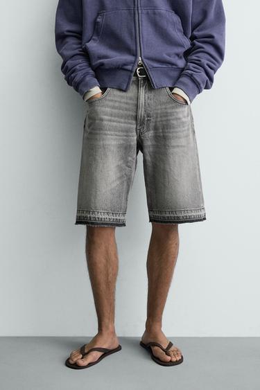 RELAXED FIT DENIM BERMUDA SHORTS - Grey by Zara