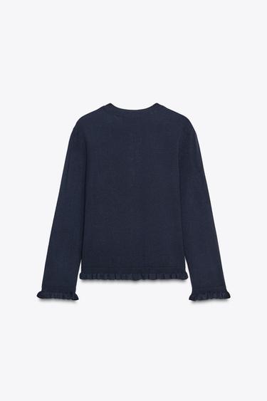 RUFFLE TRIM CARDIGAN - Navy blue by Zara - Image 6