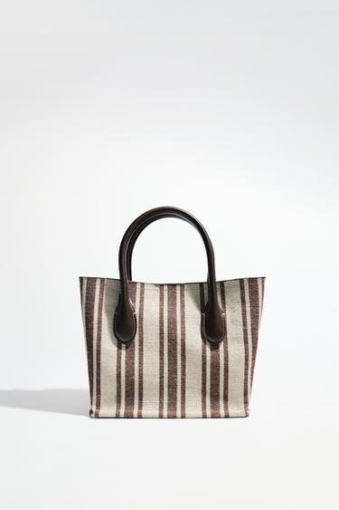 TASCHE AUS CANVAS MIT STREIFENMUSTER - Braun von Zara