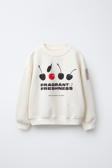 Zara CHERRY AND TEXT SWEATSHIRT - Ecru