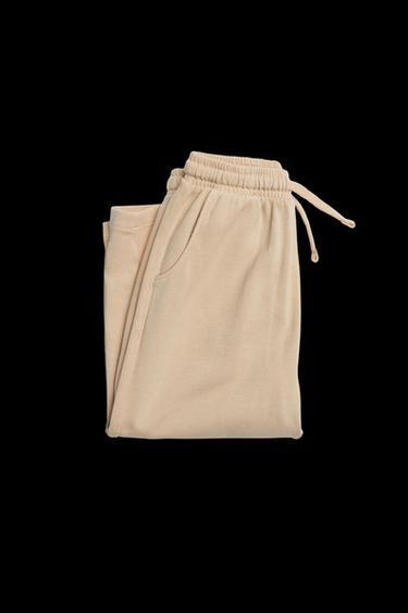 Zara PLAIN WIDE LEG T-SHIRT AND PANTS SET - Light brown