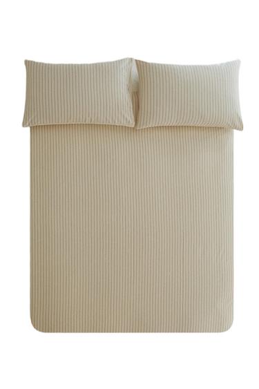 Zara CRINKLE STRIPED COTTON DUVET COVER - Ecru