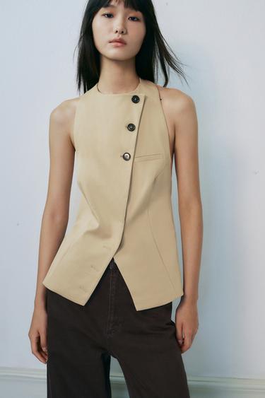 OPEN BACK WAISTCOAT TOP - camel by Zara