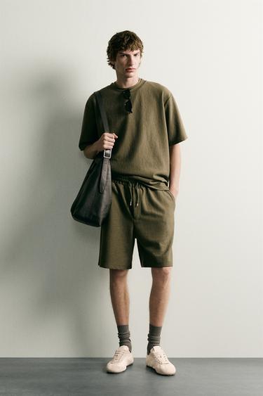 TEXTURED JOGGER BERMUDA SHORTS - Khaki by Zara - Image 0