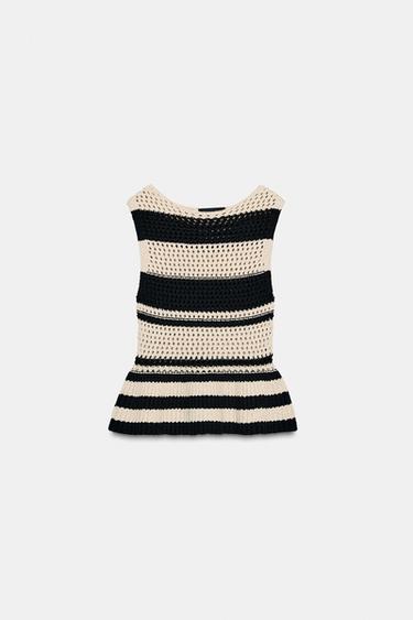 TOP PUNTO PEPLUM - Crudo / Negro de Zara - Imagen 0