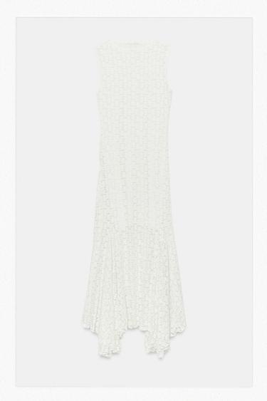 فستان طويل بدانتيل - أبيض مكسور الخاص بـ Zara