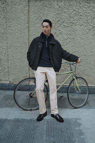 Zara 羅紋拼接領外套 - 海藍色