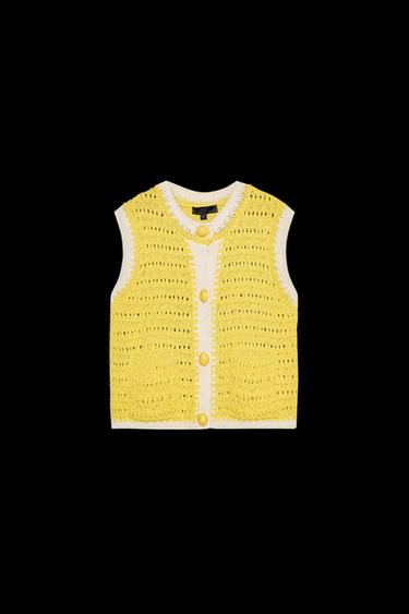OVERSIZED BUTTON KNITTED WAISTCOAT TOP - Yellow by Zara - Image 0
