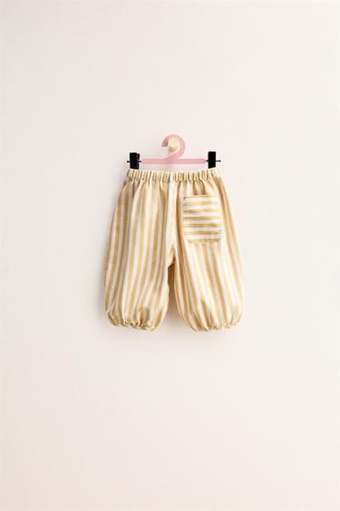 ZARA TIMELESS - STRIPED TWILL BAGGY TROUSERS - Mustard by Zara - Image 1
