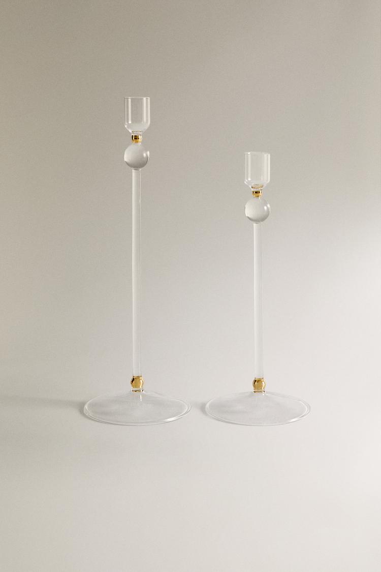 BOROSILICATE CANDLEHOLDER WITH BALLS — Crystal