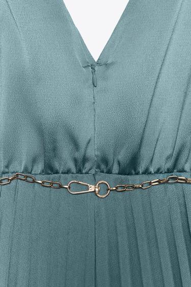 PLEATED MIDI DRESS WITH BELT - Blue / Steel by Zara - Image 8