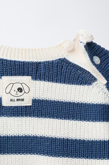STRIPED KNIT JUMPER - Ecru / Blue by Zara - Image 3