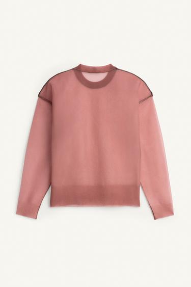 LIMITED EDITION SEMI-SHEER KNIT JUMPER WITH CONTRAST TRIM - Mid-pink by Zara - Image 4