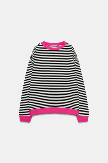 Zara CONTRAST STRIPE SWEATSHIRT - Black / Ecru