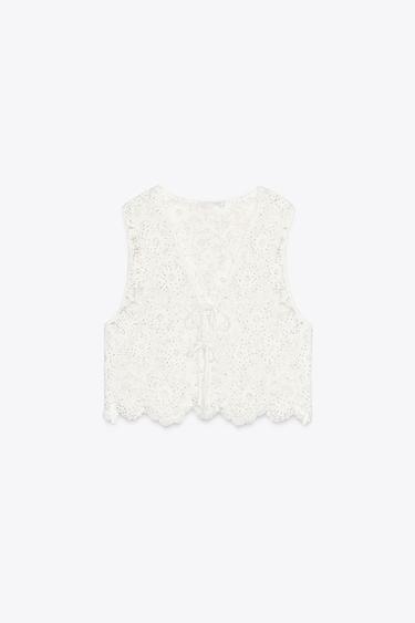 Zara CROCHET VEST TOP - Oyster-white