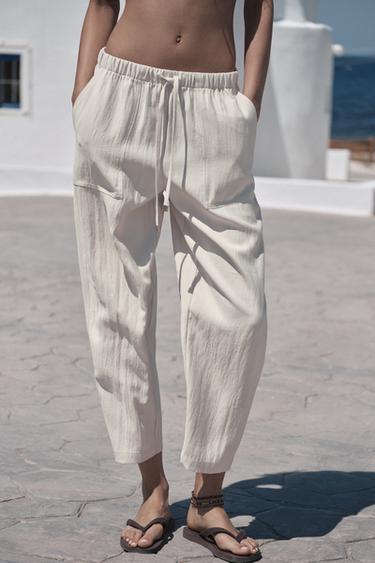 Zara ELASTIC WAIST PANTS - Stone