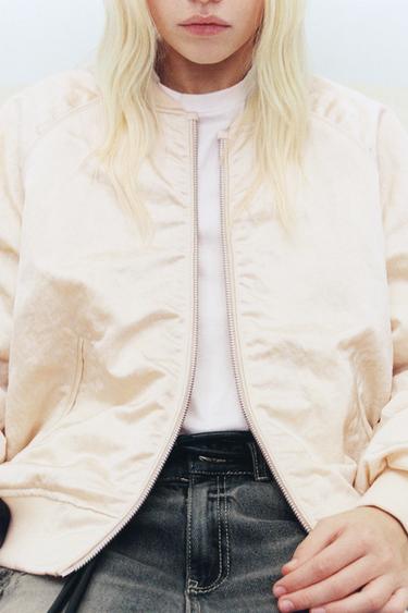 GLOSSY BOMBER JACKET - Light ecru by Zara - Image 7