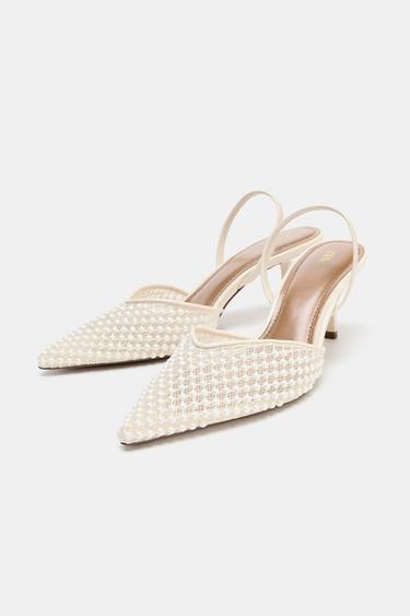 CHAUSSURES OUVERTES À L'ARRIÈRE AVEC PERLES - Blanc de Zara - Image 3