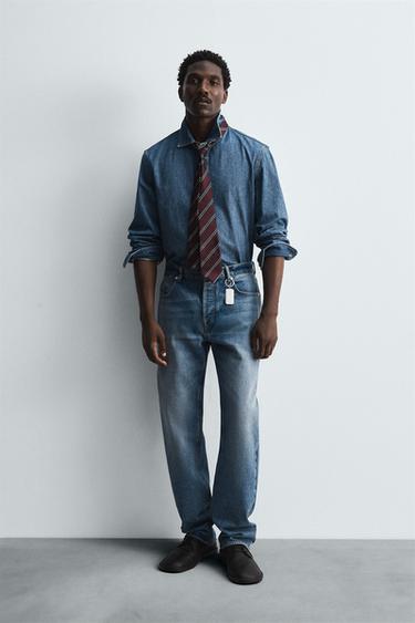 Zara LIMITED EDITION DENIM SHIRT - Mid-blue