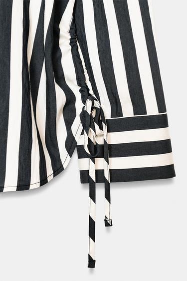 CHEMISE À RAYURES AVEC CORDONS LATÉRAUX - Écru / Noir de Zara - Image 9