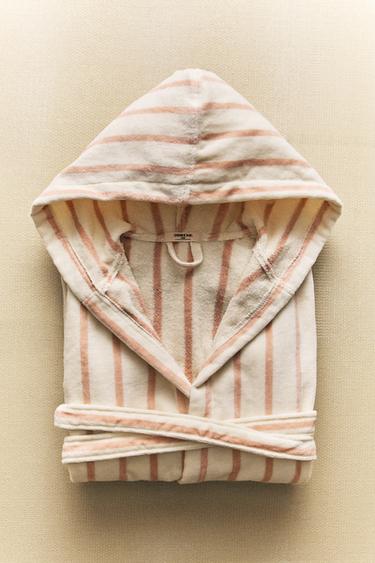 LARGE VELOUR BATHROBE WITH STRIPES - Pink / White by Zara