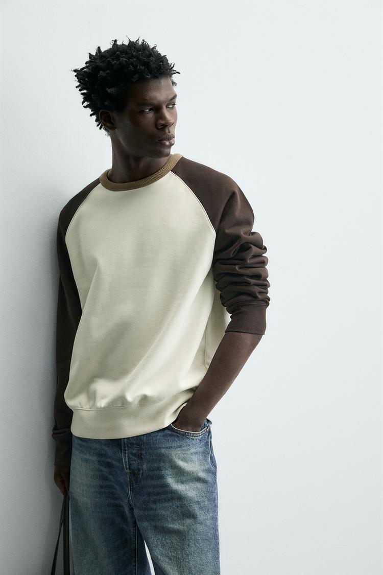 ZARA COLOUR BLOCK CREW NECK SWEATSHIRT