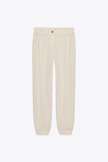 PANTALON DE JOGGING AVEC LIN - Sable de Zara - Image 4