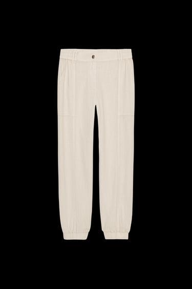 Zara LINEN JOGGER PANTS - Sand - Image 0