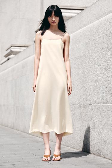 Zara ZW COLLECTION 極簡吊帶連身裙 - 磨白色