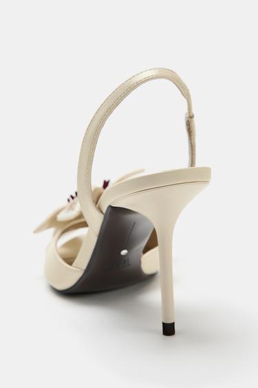 HEELED SANDALS WITH FLORAL DETAIL - Ecru White by Zara - Image 3