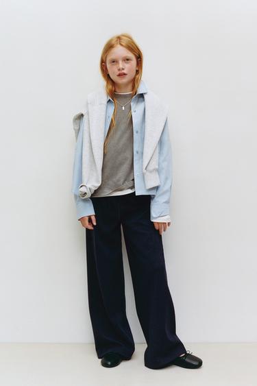 PANTALON WIDE LEG JACQUARD - Bleu marine de Zara