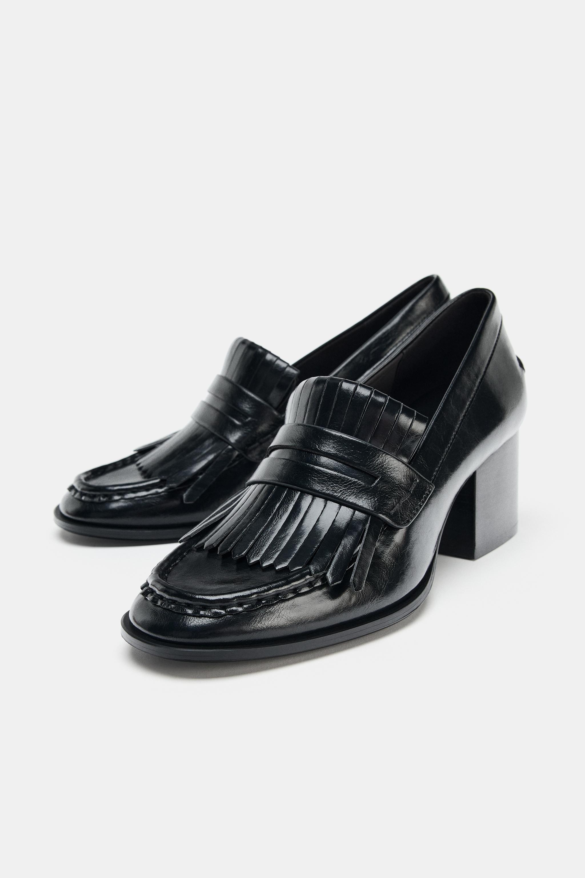 フリンジ付きヒールローファー - ブラック | ZARA Japan / 日本