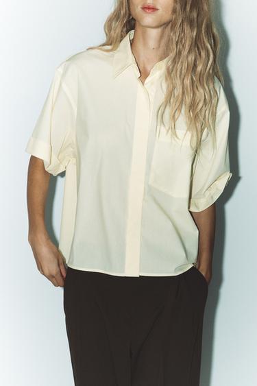 Zara SHORT SLEEVE POCKET SHIRT - Light yellow