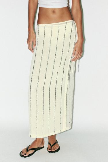 FALDA PAREO LENTEJUELAS - Amarillo claro de Zara