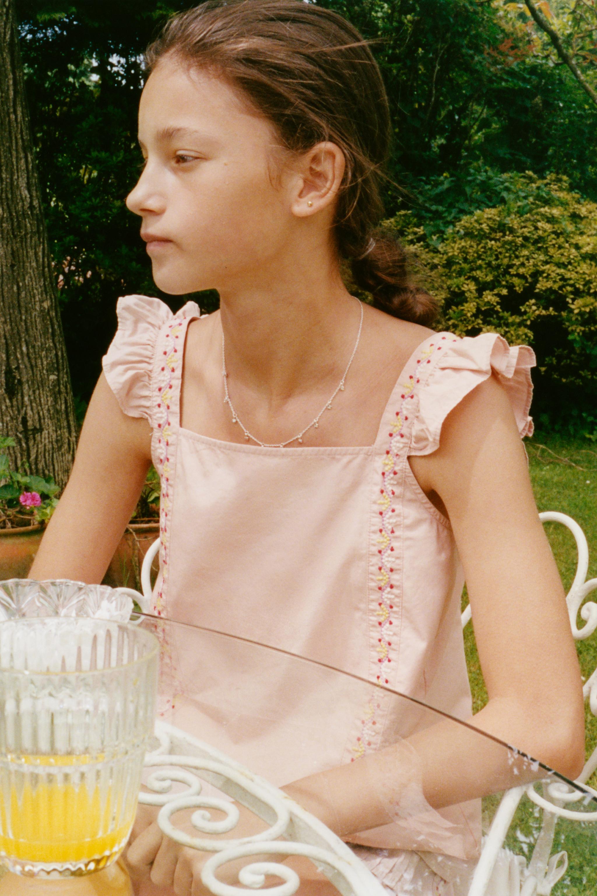 6-14 YEARS/ EMBROIDERED STRAP PYJAMAS — Pale pink