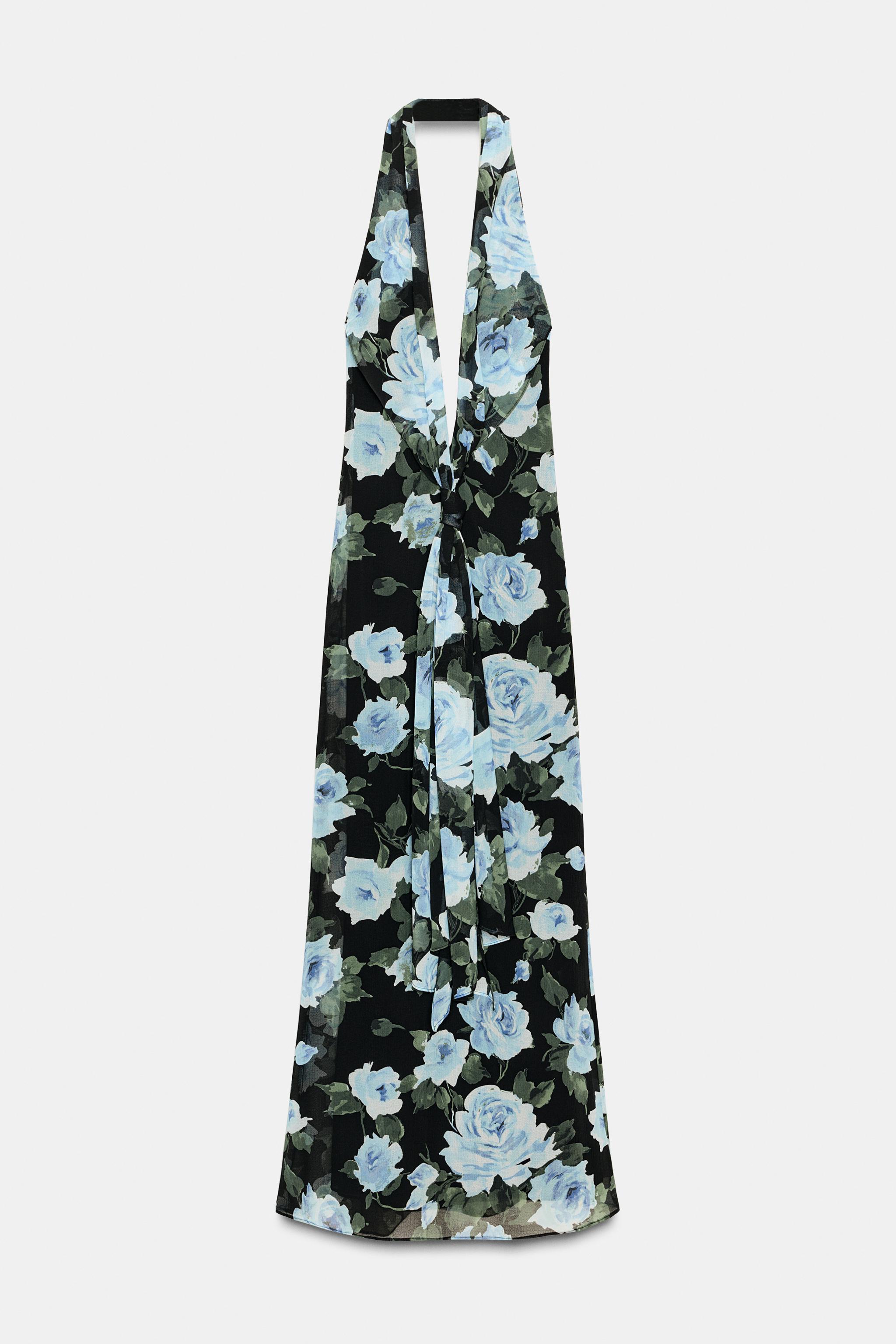 LONG FLORAL PRINT KNOTTED DRESS