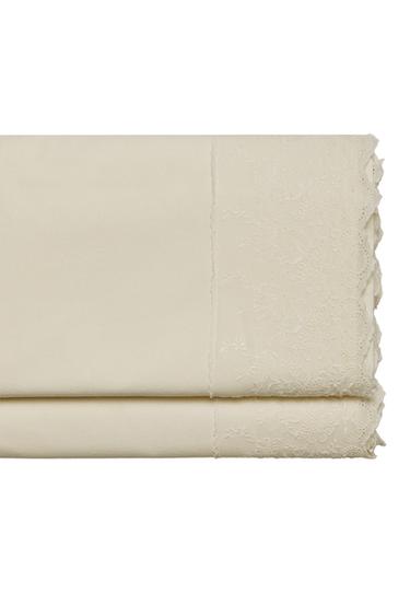 Zara EMBROIDERED PERCALE FLAT SHEET (200 THREAD COUNT) - Ecru