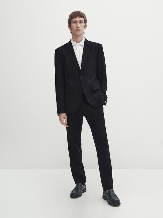 Slim fit suit blazer in 100% wool - Navy blue | ZARA United States