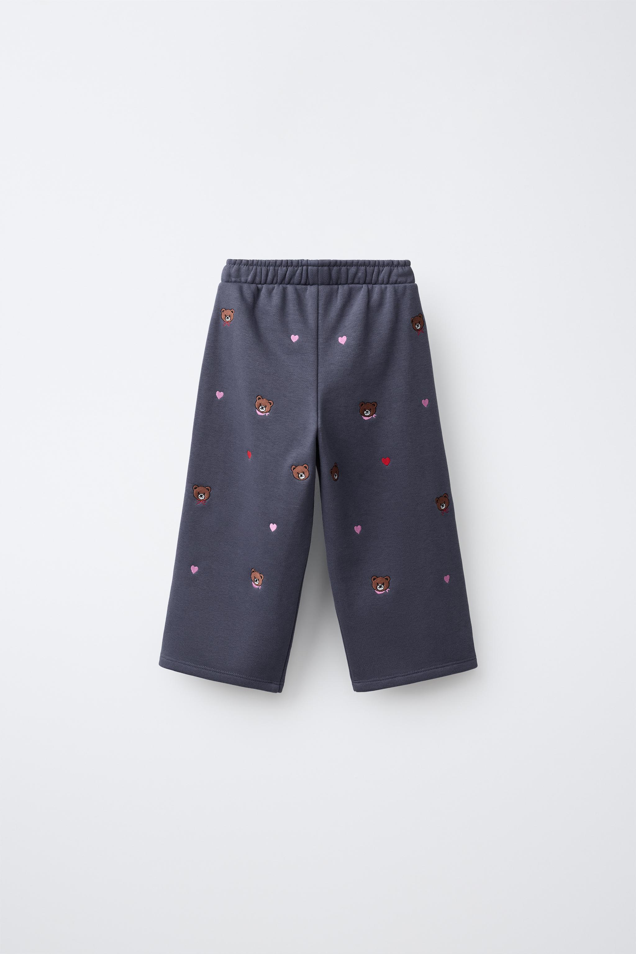 PANTALON WIDE LEG EN MOLLETON À BRODERIES OURS