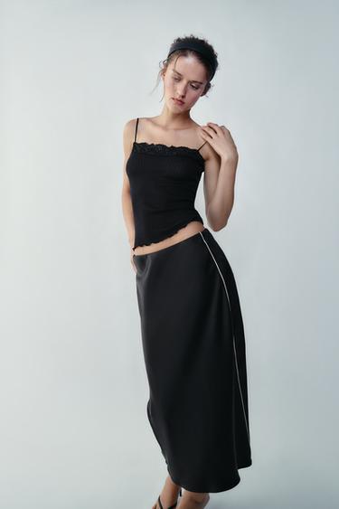 FALDA MIDI SATINADA VIVOS CONTRASTE - Negro de Zara