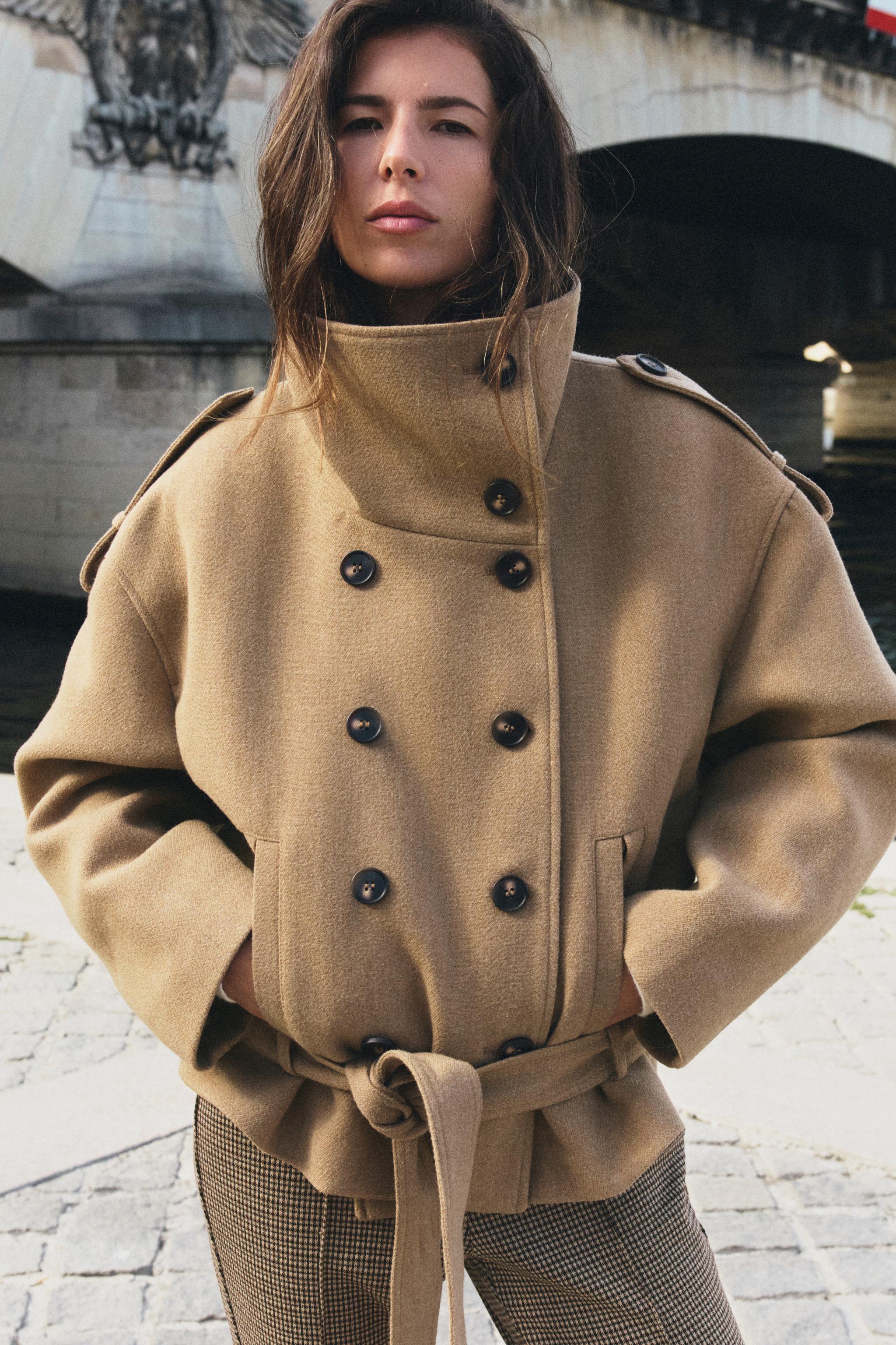 High-Neck Belted Short Coat by Zara