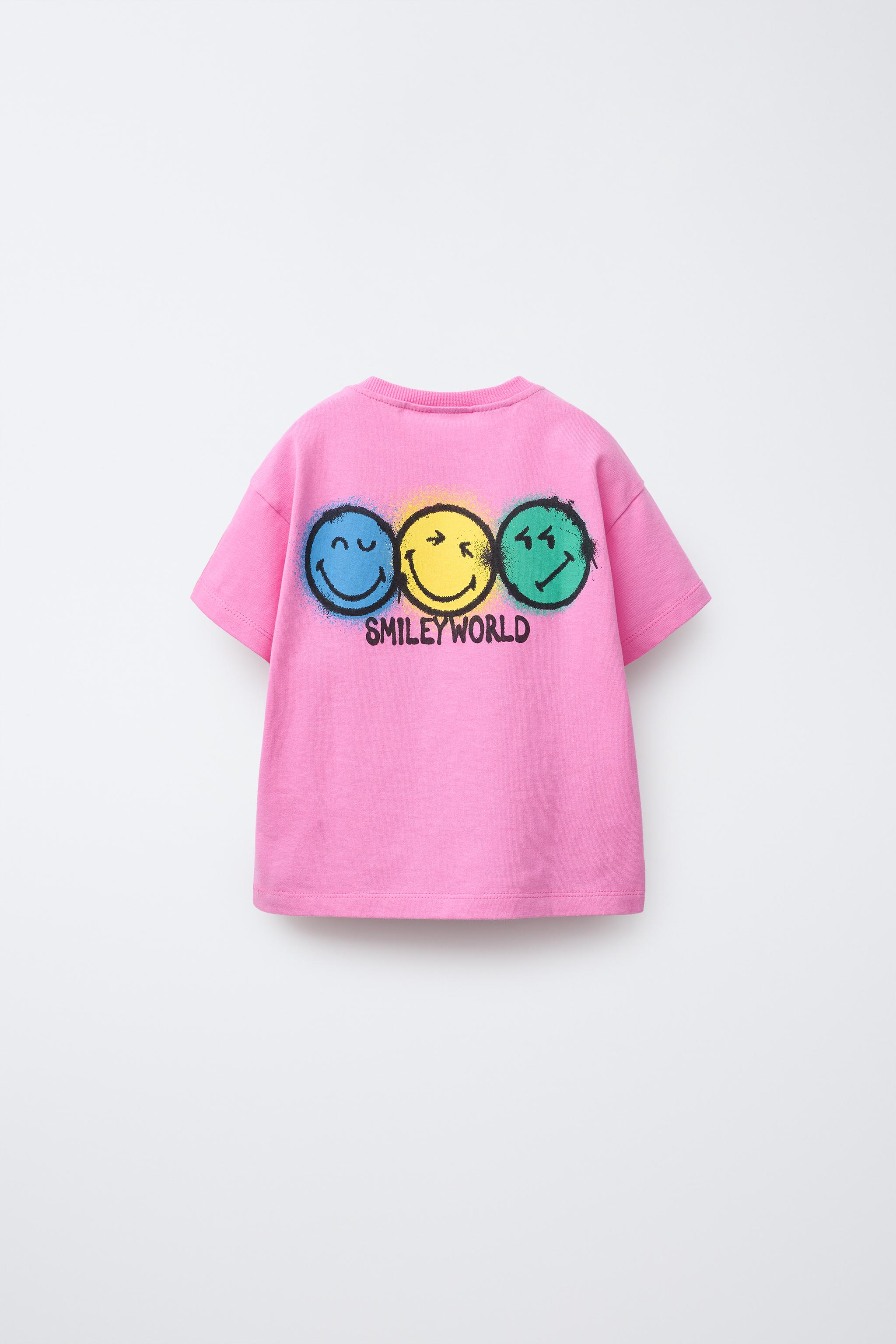 Zara x Smiley® Washed Effect T-Shirt in Grey Cotton