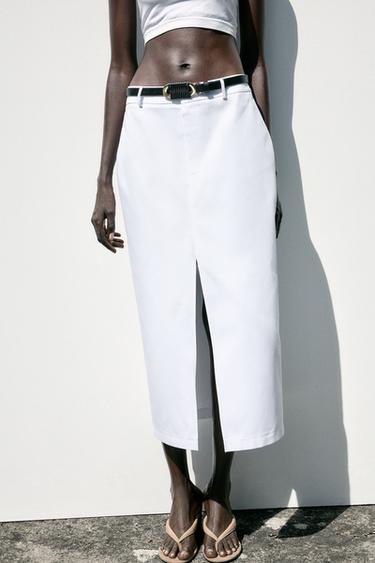 BELTED STRAIGHT MIDI SKIRT - White by Zara - Image 1