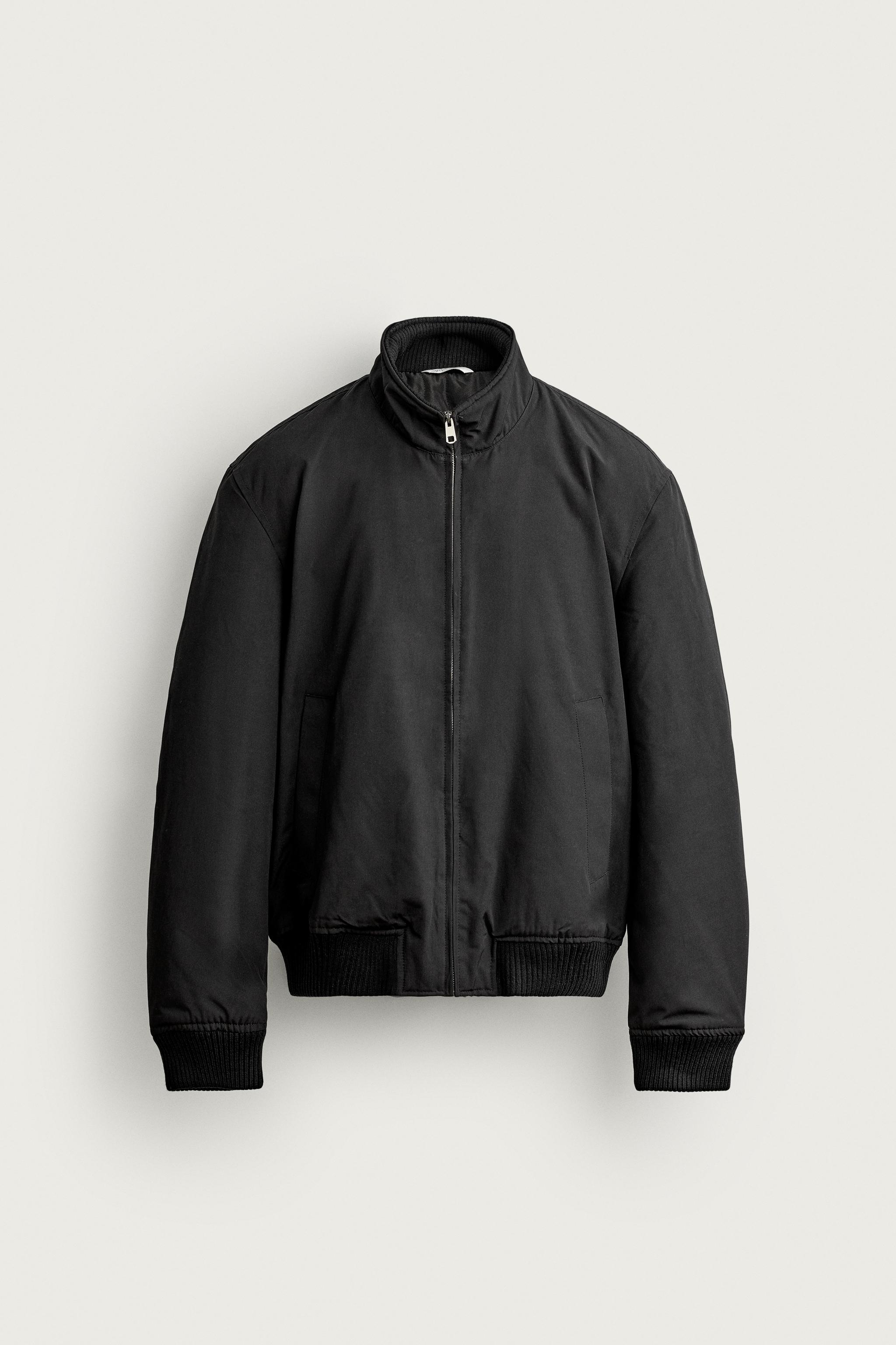 QUILTED REGULAR FIT BOMBER JACKET — Black