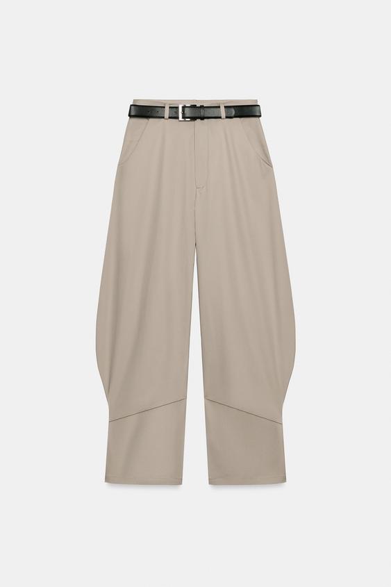 PANTALON À VOLUME AVEC CEINTURE - Marron / Taupe de Zara - Image 5